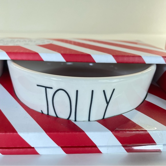Rae Dunn Holly & Jolly Holiday 4" Pet Bowl Gift Set White w/Black Lettering NIB - Picture 4 of 6